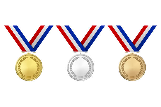 istock Vector 3d Realistic Gold, Silver and Bronze Award Medal Icon Set with Color Ribbons Closeup Isolated on White Background. The First, Second, Third Place, Prizes. Sport Tournament, Victory Concept 1156761196