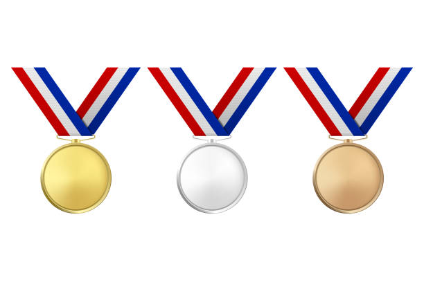istock Vector 3d Realistic Gold, Silver and Bronze Award Medal Icon Set with Color Ribbons Closeup Isolated on White Background. The First, Second, Third Place, Prizes. Sport Tournament, Victory Concept 1156761600
