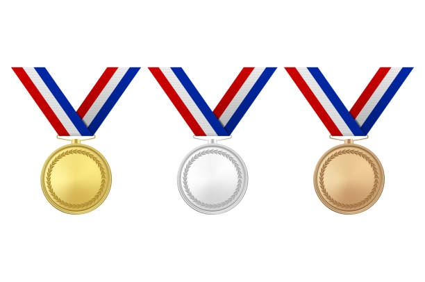 istock Vector 3d Realistic Gold, Silver and Bronze Award Medal Icon Set with Color Ribbons Closeup Isolated on White Background. The First, Second, Third Place, Prizes. Sport Tournament, Victory Concept 1156761601