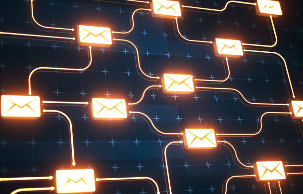 Futuristic mail connections background Email marketing online message network communication on digital background post structure photos stock pictures, royalty-free photos & images