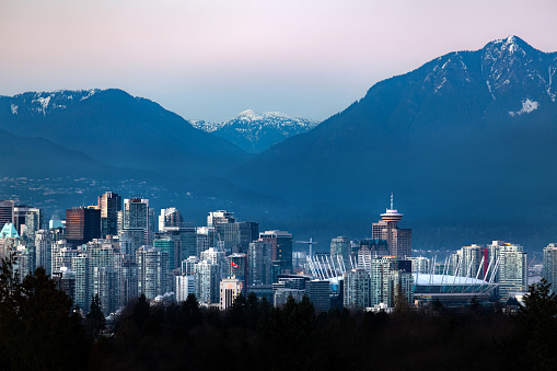 Downtown Vancouver cityscape from Queen Elizabeth Park at winter