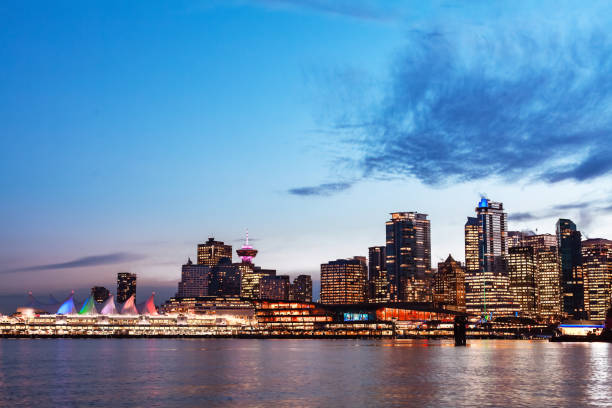 istock Vancouver Canada Place wide angle view at dusk 1156768685