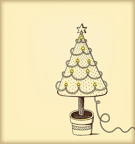 zeichnung von weihnachtsbaum und lichterketten - gradiation stock-grafiken, -clipart, -cartoons und -symbole