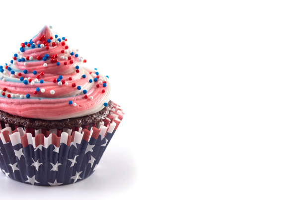 American Themed Cupcakes with Sprinkles on a White Background