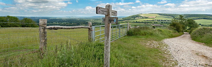 Cocking, UK, May, 17, 2019. The view towards Cocking and Midhurst from Cocking Down on the South Downs Way. The way is a 160km long from Winchester in Hampshire to Eastbourne in East Sussex