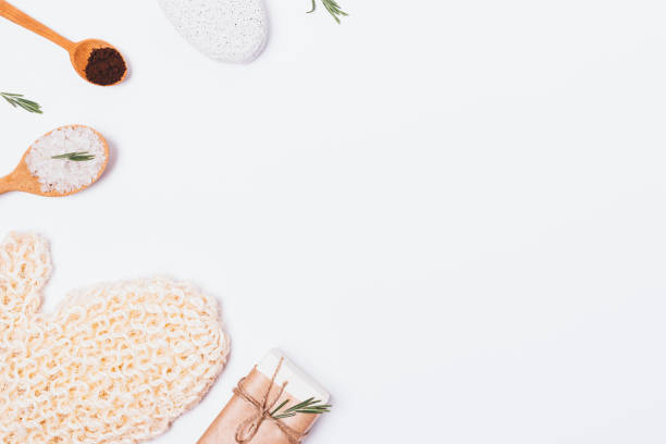 White bath themed background of soap