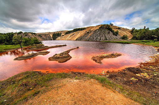 A polluted lake called the Red Lake in Serbia