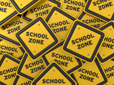 SCHOOL ZONE Road Sign - 3D Rendering
