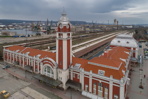 Varna, Bulgaria - march 19, 2017: General view of Varna central railway station, the sea capital of Bulgaria.