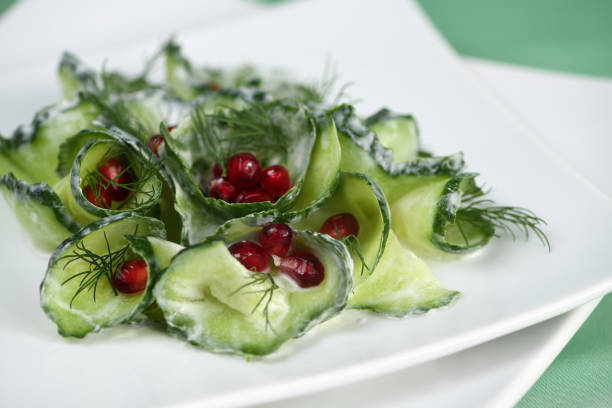 istock Fresh cucumber salad with dill and pomegranate kernels, in yoghurt sauce 1156783580