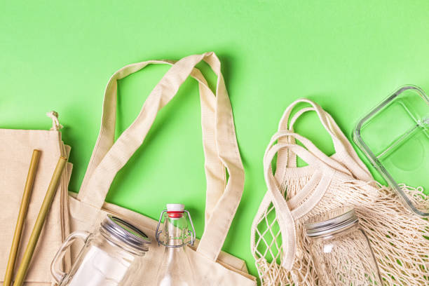 istock Cotton bags and glassware for free plastic shopping 1156783992