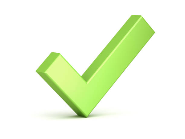 3d marca de verificación verde o tick aislado sobre fondo blanco con sombra de renderizado 3d - yes checkbox expressing positivity success fotografías e imágenes de stock