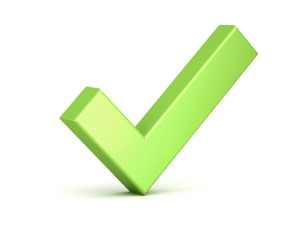 3d зеленый контрольный знак или тик изолированы на белом фоне с тенью 3d рендеринга - checkbox questionnaire checklist yes стоковые фото и изображения