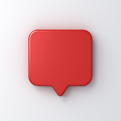 Red speech bubble and white number 3 over blue background. Horizontal composition with copy space. Front view.