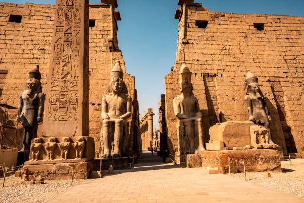 Entrance of Luxor Statues in the entrance of the Temple of Luxor luxor thebes photos stock pictures, royalty-free photos & images