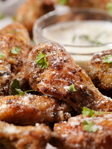 istock Air Fried, Garlic/Parmesan Crispy Chicken Wings with Ranch Dip 1156787082