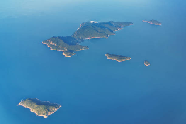 Cham islands group from airplane. This group of islands located in South China Sea close to Da Nang city in Vietnam