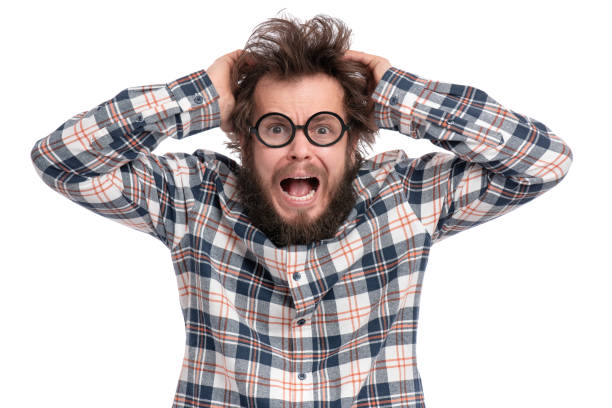 istock Crazy bearded man emotions and signs 1156794189