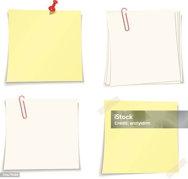 Nota Papel E Material De Escritório - Arte vetorial de stock e mais imagens de Clip para Papel - Clip para Papel, Afixar Cartaz, Amarelo