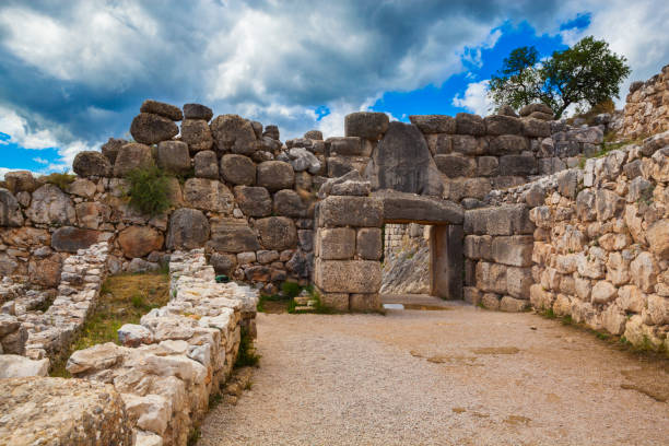 The other side of the Lion Gate main entrance of the Bronze Age citadel of Mycenae, southern Greece.