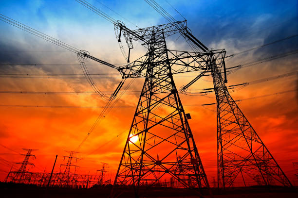 istock Electric tower, silhouette at sunset 1156802850