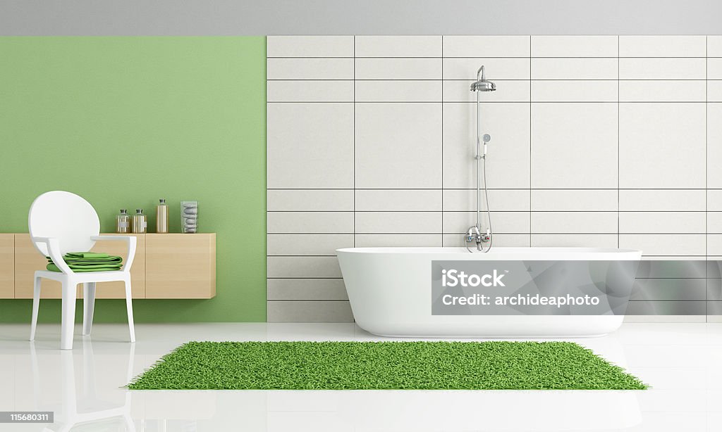 Casa de banho minimalista de verde e branco - Royalty-free Apartamento Foto de stock