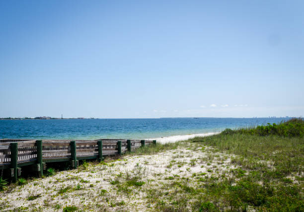 istock Ramp walkway leading to inter-coastal bay 1156803906