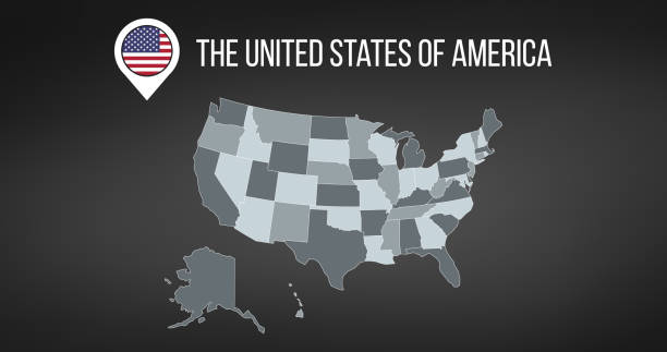 istock US Map with general information and flag in the map pin. Infographics design. Infographic template. vector illustration isolated on black background. 1156806330