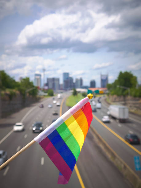 istock Pride flag over Nashville highway. 1156813752