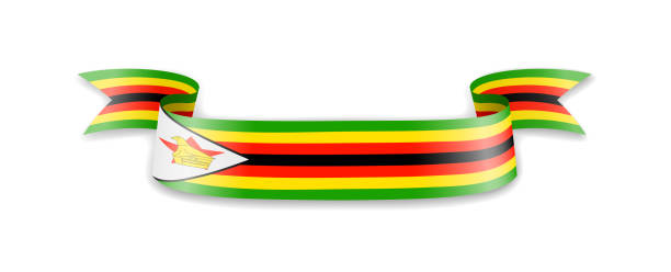 istock Zimbabwe flag in the form of wave ribbon. 1156818032
