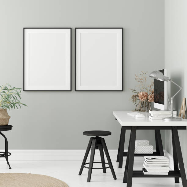 istock Poster mock up in home interior background, home office, Scandinavian style 1156820282