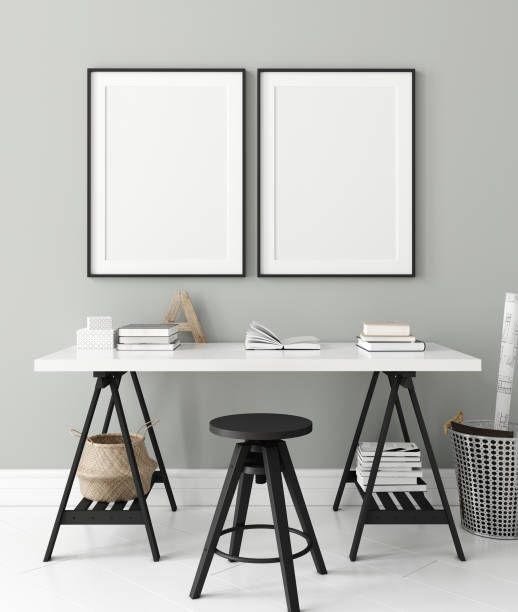 istock Poster mock up in home interior background, home office, Scandinavian style 1156820408