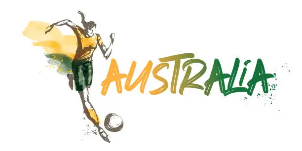 Vector illustration of Vector Design of the national team of Australia. Game player running. Typographic Layout.