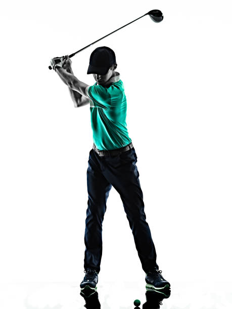 istock Man Golf golfer golfing isolated shadow silhouette white background 1156821528
