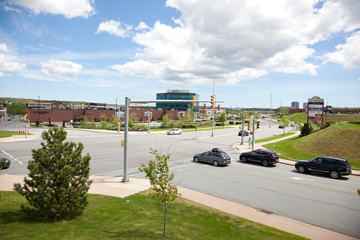 Dartmouth, Nova Scotia, Canada- June 15, 2019: Busy intersection on a Saturday afternoon in Dartmouth Crossing