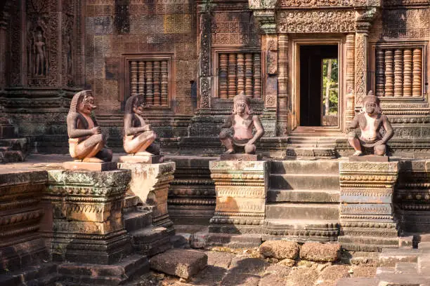 Photo of The ancient guardian statue in Banteay Srei, Siem Reap, Cambodia.