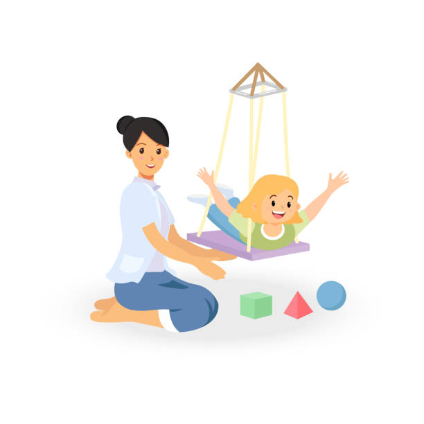 Occupational therapy treatment session on screening development of kids. Concept for pediatric clinic, pediatrician and learning in children Occupational therapy treatment session on screening development of kids. Concept for pediatric clinic, pediatrician and learning in children. Vector illustration isolated on white background. occupational therapy child stock illustrations