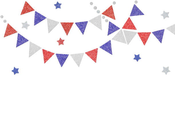 istock Red blue and silver glitter bunting paper cut background 1156835829