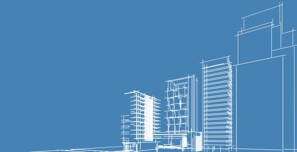 istock 3D illustration architecture building perspective lines. 1156837518