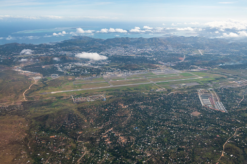 Aerial view of Jacksons International Airport, also known as Port Moresby Airport, in Port Moresby, Papua New Guinea.