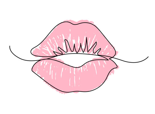 白で分離された1行の唇。 - lipstick kiss kissing lipstick love点のイラスト素材／クリップアート素材／マンガ素材／アイコン素材
