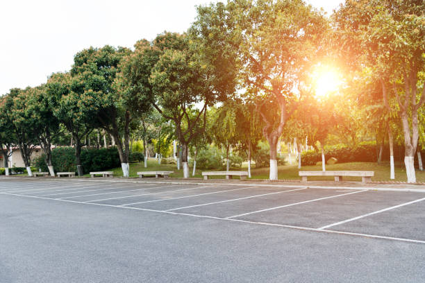 istock Landscape of empty parking lot 1156845165