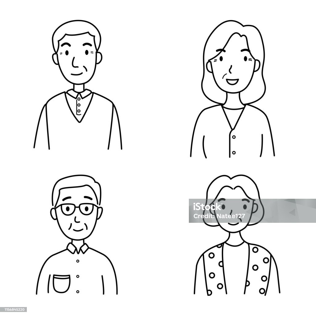 Hand Drawing Cartoon Avatar Of Elderly People Characters In Doodle Style  Flat Line Vector Illustration For Aging Older People And Geriatric Concept  Stock Illustration - Download Image Now - iStock