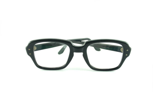 istock Vintage glasses with black frame isolated on white background 1156846786