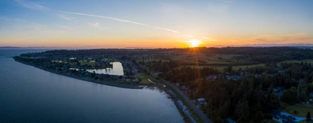 Birch Bay Village Washington Aerial Sunset Landscape Looking North Birch Bay Village Washington Aerial Sunset Landscape Looking North blaine washington stock pictures, royalty-free photos & images