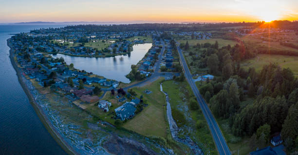 Birch Bay Village Washington Northwest Kwann Lake Park Sunset Landscape Panorama Birch Bay Village Washington Northwest Kwann Lake Park Sunset Landscape Panorama blaine washington stock pictures, royalty-free photos & images