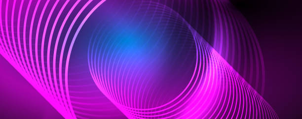 istock Trendy neon blue abstract design with waves and circles. Neon light glowing effect. Abstract digital background. 1156849540