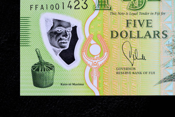 istock Five Fijian dollars banknote on a dark background close up 1156850484