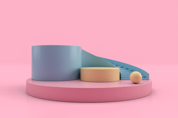 istock 3D Scene Geometric Shapes with Empty Product Stand, Platform with Staircase, Abstact Minimal Design 1156851984