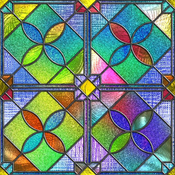 istock Stained glass seamless texture with geometric pattern for window, colored glass,  3d illustration 1156852410